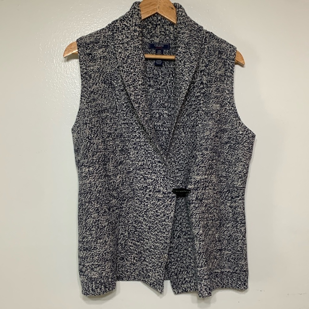 Chaps Navy/White Cardigan Knitted Sweater Vest Size L